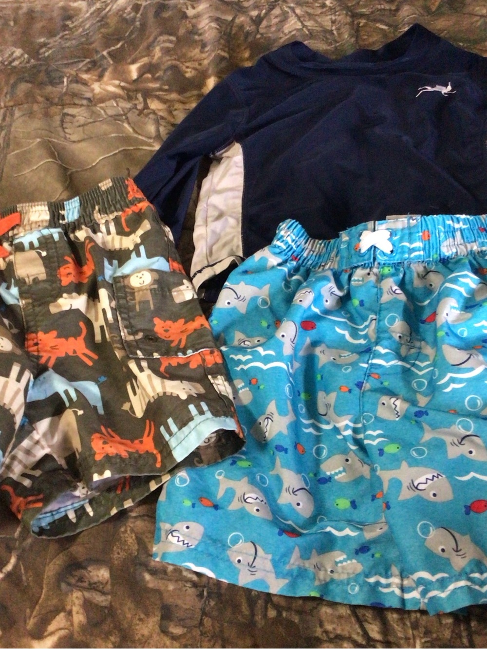 Carter's Green and Blue Animal Print Elastic Waist Shorts